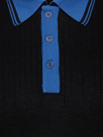 Поло на пуговицах,  короткий рукав, контрастный ворот (00027, Черный/Синий, 48 - S  рукав 24 см)