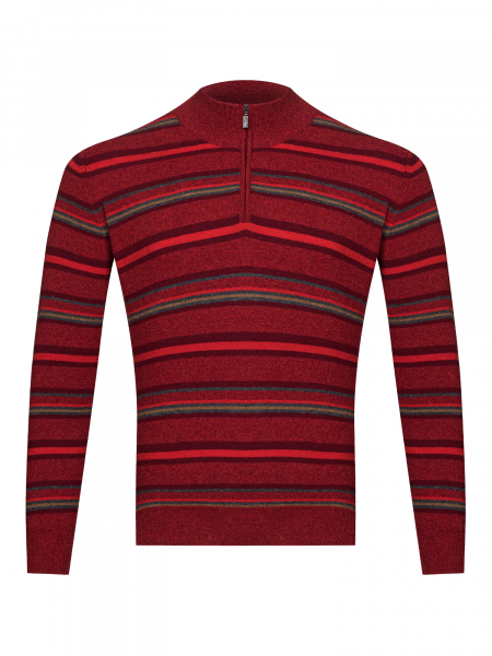 Джемпер, стойка, молния, в полоску (521, Вишня, 48 - S )