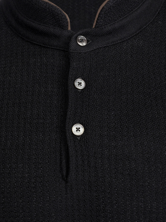 Поло, ворот стойка, пуговицы, однотон., дл/рукав (002, Черный, 56)