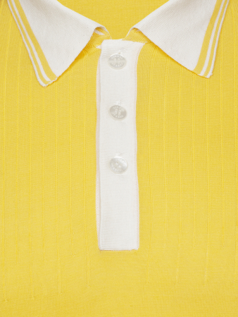 Поло на пуговицах,  короткий рукав, контрастный ворот (00021, Желтый/Молочный, 52 - L  рукав 24 см)