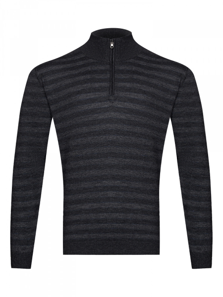 Джемпер, стойка, молния, в полоску (365, Темно-серый, 48 - S )