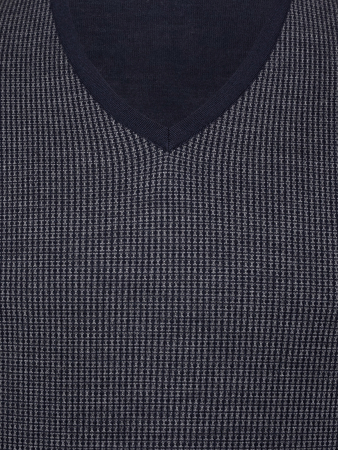 Пуловер, V- вырез, рис.-лапки, однотон. дл/рукав (410, Темно-синий, 46 - S)