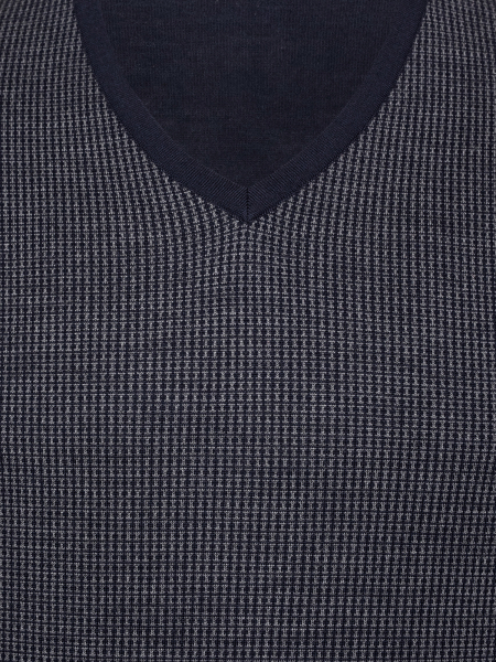 Пуловер, V- вырез, рис.-лапки, однотон. дл/рукав (410, Темно-синий, 46 - S)