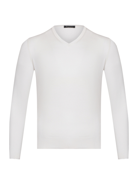 Пуловер, V-образный вырез, дл/рукав, однотонный (001, Белый, 50 - M  рукав 61 см)