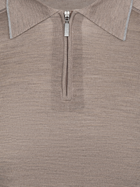 Поло на молнии, дл/рукав, кант на воротнике (822, Бежевый/Серый кант, 52 )