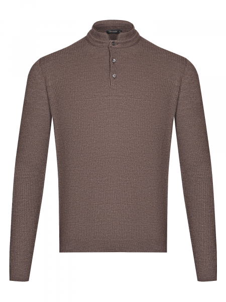 Поло, ворот стойка, пуговицы, однотон., дл/рукав (480, Темно-коричн., 46)