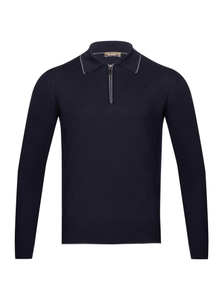 Поло на молнии, однотон., дл/рукав (381, Темно-синий , 50)