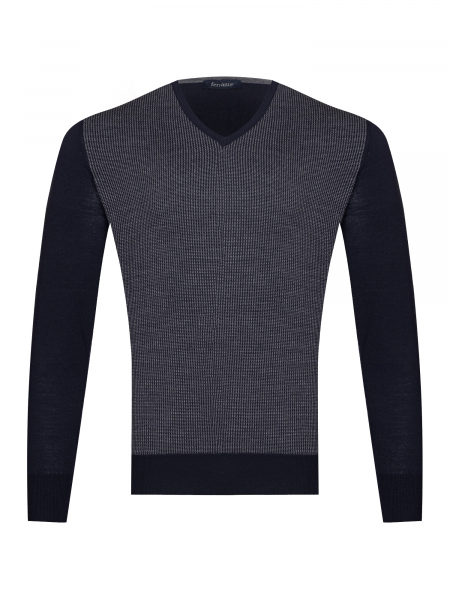 Пуловер, V- вырез, рис.-лапки, однотон. дл/рукав (410, Темно-синий, 46 - S)