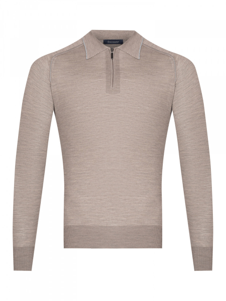 Поло на молнии, дл/рукав, кант на воротнике (822, Бежевый/Серый кант, 52 )