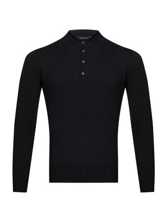 Поло на пугов., однотон., дл/рук. (002, Черный, 58 - 3XL)