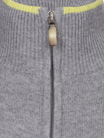 Кардиган, ворот стойка, на молнии, длин. рук., однотон. (3, Серый/Желтый, 56)