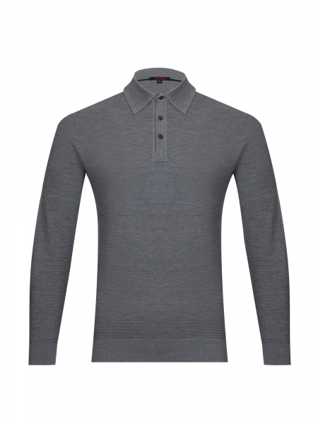 Поло, на пуговицах, длин.рукав, в полоску (00031, Серый, 48 - S )