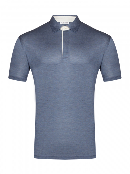 Поло однотонное, короткий рукав, скрытые пуговицы (306, Джинсовый, 60-4XL  рукав 24 см)