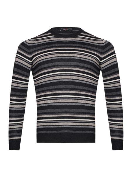 Джемпер, круглый ворот, в полоску (484, Черный, 48 - S )