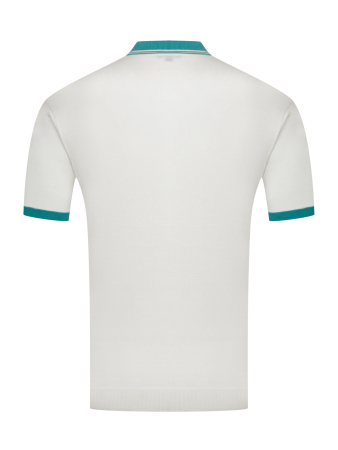 Поло на пуговицах,  короткий рукав, контрастный ворот (00020, Молочный/Бирюзовый, 50 - M  рукав 24 см)