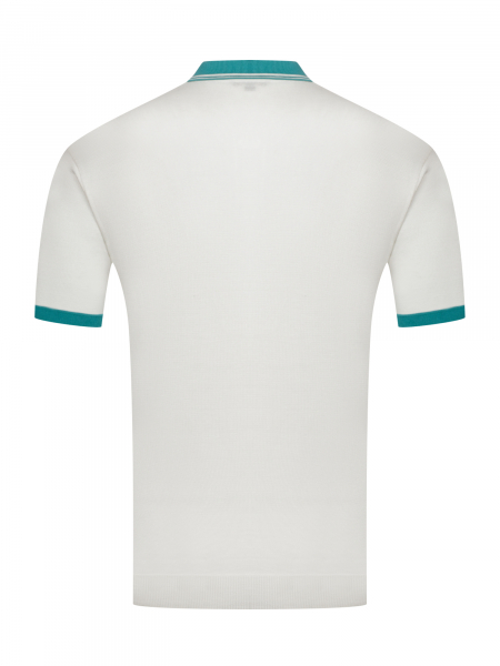 Поло на пуговицах,  короткий рукав, контрастный ворот (00020, Молочный/Бирюзовый, 50 - M  рукав 24 см)