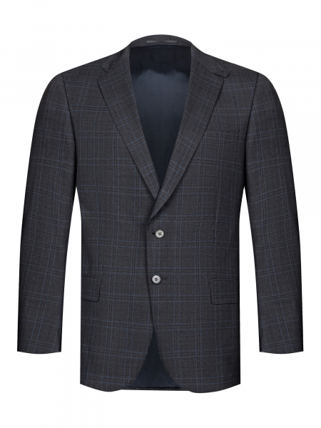 Пиджак, средне-притал., одноборт., синяя клетка, 2 пуг., 2 разреза (00001, Темно-серый, 50, 4)