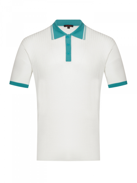 Поло на пуговицах,  короткий рукав, контрастный ворот (00020, Молочный/Бирюзовый, 50 - M  рукав 24 см)