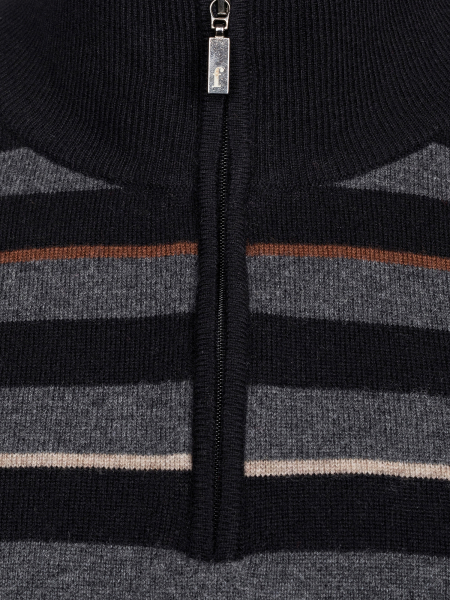 Джемпер, стойка, молния, в полоску (087, Черный, 48 - S)