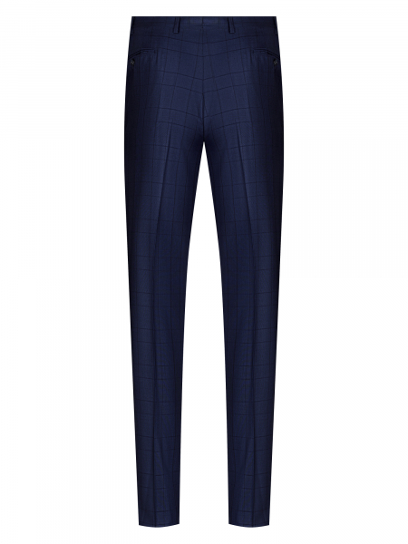 Брюки, Ravazzolo, средне-притал., без защипов, однотон., клетка (16744, Темно-синий, 56 , L)