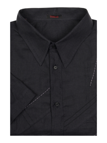 Сорочка, Torras, casual, кор. рук., однотон., льняная (02100, Черный, 62)
