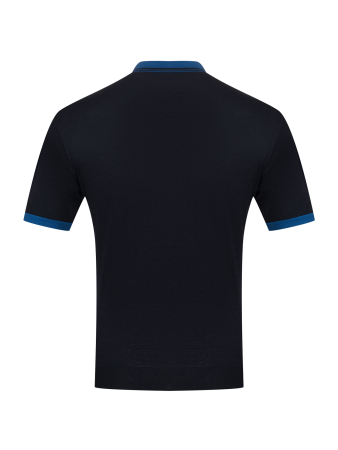 Поло на пуговицах,  короткий рукав, контрастный ворот (00026, Т-синий/Синий, 48 - S  рукав 24 см)