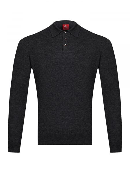 Поло, на пуговицах, длин. рукав (27, Темно-серый, 48 - S)