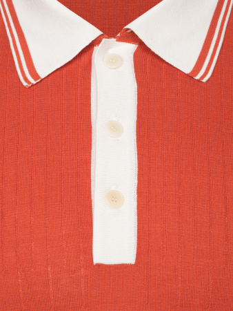 Поло на пуговицах,  короткий рукав, контрастный ворот (00028, Морковный/Молоч., 54 - XL  рукав 24 см)