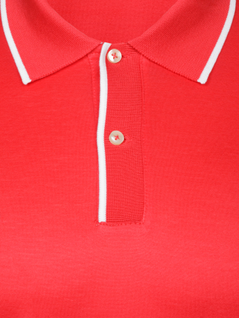 Поло однотонное, ворот с окантовкой, короткий рукав (239, Коралловый/Белый, 56 - XXL рукав 26 см)
