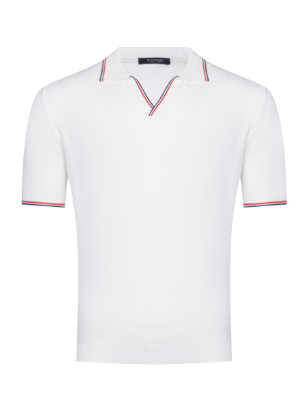 Поло без пуговиц, короткий рукав, ворот с окантовкой (260, Белый (син/красн), 58-3XL  рукав 29 см)