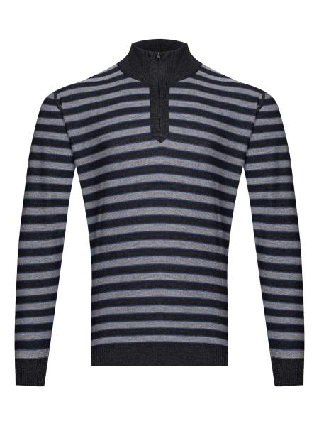 Джемпер, стойка, молния, в полоску (365, Темно-серый, 48 - S )