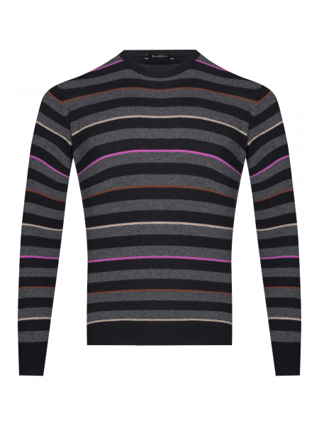 Джемпер, круглый ворот, в полоску (087, Черный, 56 - XXL)
