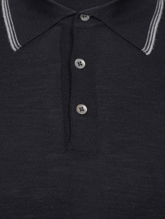 Поло, на пуговицах, длин. рукав (184, Черный, 50 - M)