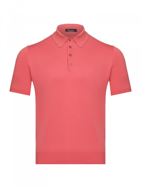 Поло на пуговицах, короткий рукав, однотонное (024, Коралловый, 58-3XL   рукав 23 см)