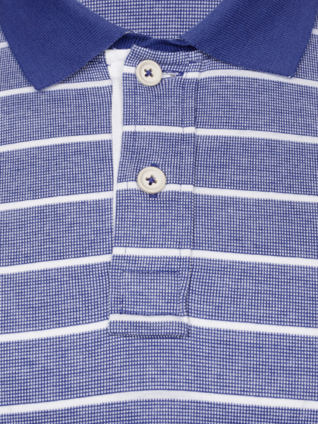 Поло на пуговицах, в полоску, короткий рукав (491, Синий/Белый, 48 - S      рукав 23 см)