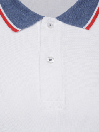 Поло на пуговицах, короткий рукав, однотонное (001, Белый/Джинс.Крас., 46 - XS      рукав 21 см)