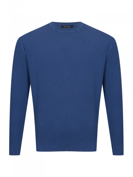 Джемпер, круглый ворот, длинный рукав, однотонный (080, Синий, 50)