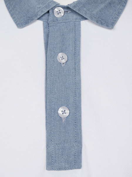 Поло на пуговицах,  джинсовый ворот, короткий рукав, однотонное (001, Белый, 52 - L     рукав 22 см)