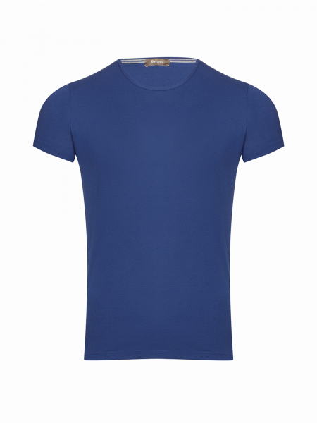 Футболка,круглый ворот,короткий рукав,однотон. (080, Синий, 48)