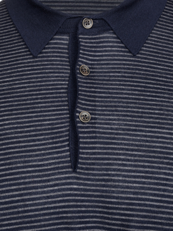 Поло на пуговицах, дл/рукав, в полоску (831, Т-синий в полоску, 50)