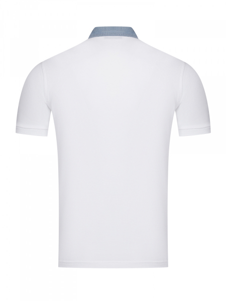 Поло на пуговицах,  джинсовый ворот, короткий рукав, однотонное (001, Белый, 52 - L     рукав 22 см)