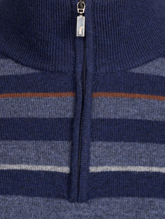 Джемпер, стойка, молния, в полоску (084, Темно -синий , 60 - 4XL)