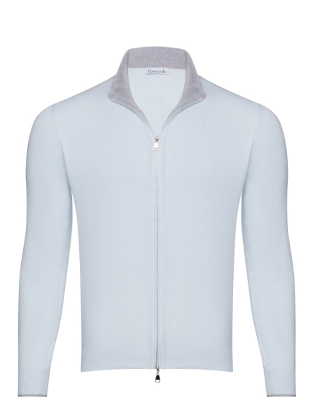 Кардиган , ворот-стойка на молнии, длинный рукав (20511, Голубой/Серый, 50 - M  рукав 62 см)