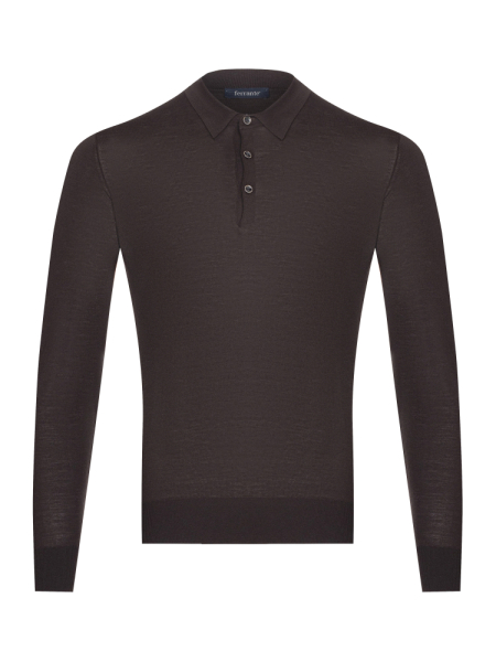 Поло, на пуговицах, дл/рукав (048, Темно-коричн., 50)