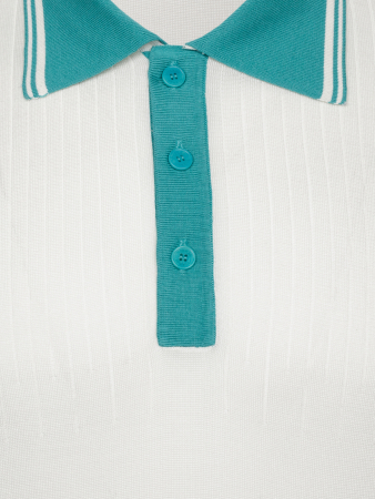 Поло на пуговицах,  короткий рукав, контрастный ворот (00020, Молочный/Бирюзовый, 50 - M  рукав 24 см)