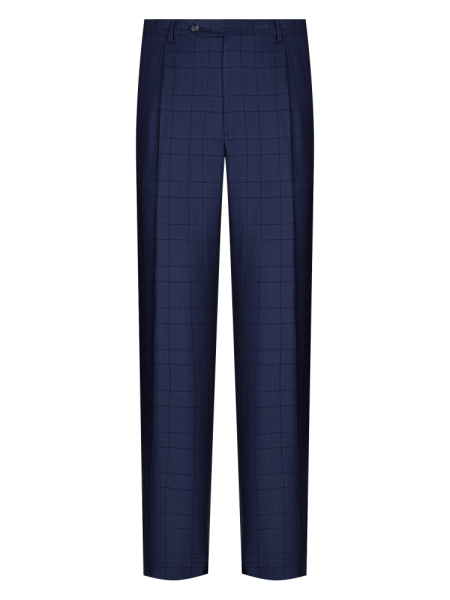 Брюки, Ravazzolo, средне-притал., с защипами, однотонные, клетка (16744, Темно-синий, 56, R)