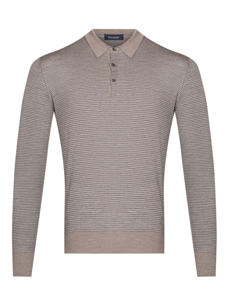 Поло на пуговицах, дл/рукав, в полоску (833, Бежевый в полоску, 50)