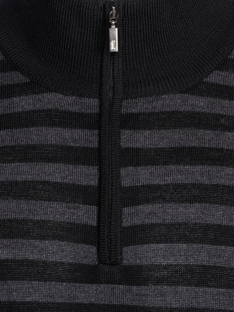 Джемпер, стойка, молния, в полоску (212, Черный, 58 - 3XL     )