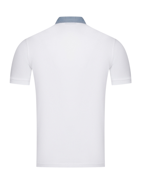 Поло на пуговицах,  джинсовый ворот, короткий рукав, однотонное (001, Белый, 52 - L     рукав 22 см)