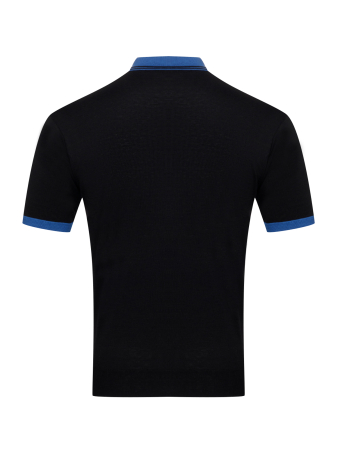 Поло на пуговицах,  короткий рукав, контрастный ворот (00027, Черный/Синий, 48 - S  рукав 24 см)